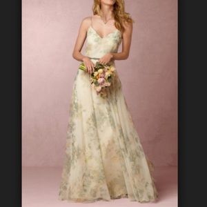 BHLDN Jenny Yoo "Inesse" Chiffon Print Sage Dress